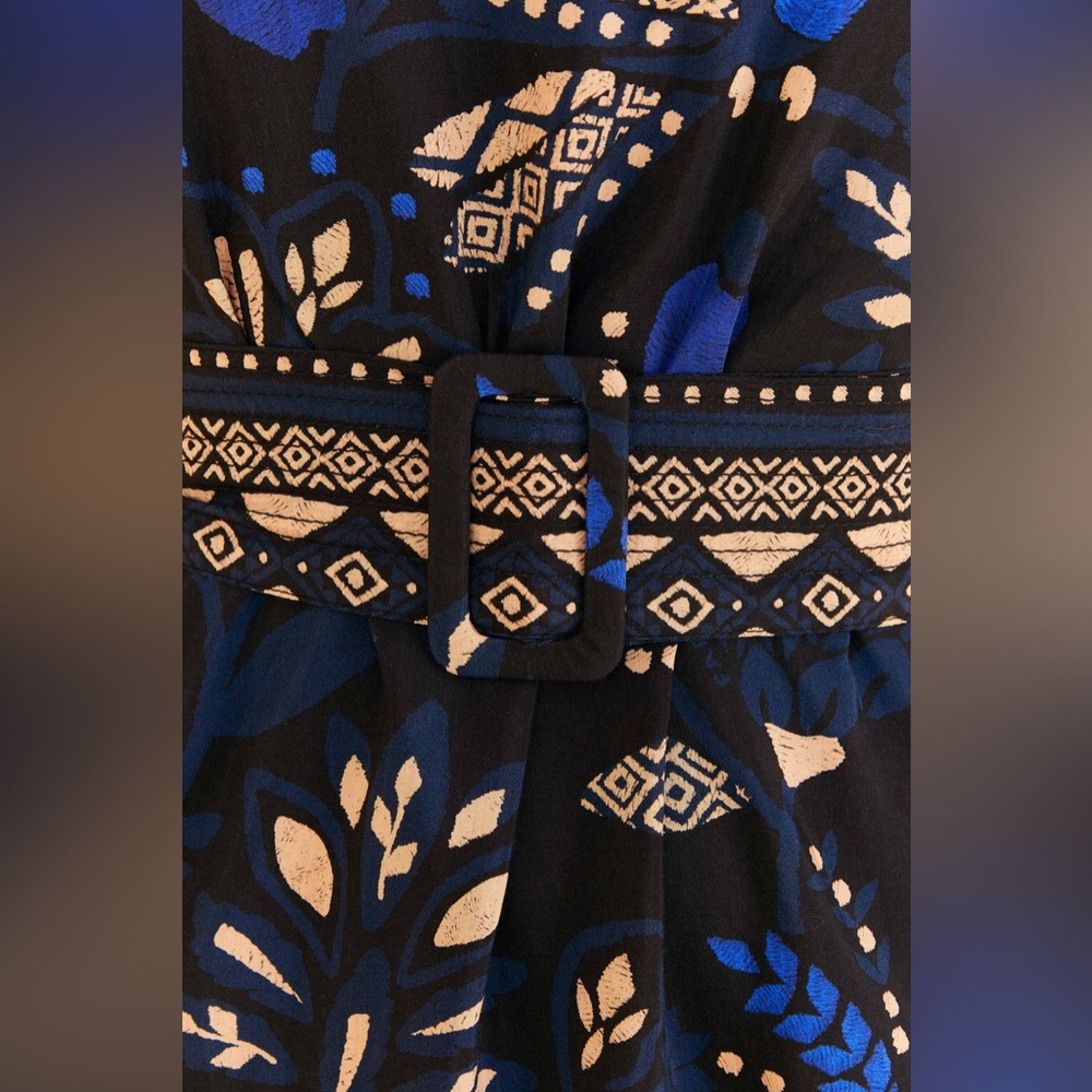 FARM Rio Navy Blue & Beige Floral Puff-Sleeve Mini Dress - Picture 7 of 13